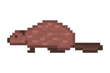 Side view beaver pixel art character icon isolated on white background. 8 bit wildlife forest animal symbol. Old school vintage retro slot machine/video game graphics. © Ksenia