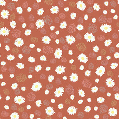 Seamless ditsy pattern in small cute wild flowers of daisy. Delicate bouquets. Liberty style millefleurs. Floral background for textile, wallpaper, pattern fills, covers, surface, print, wrap