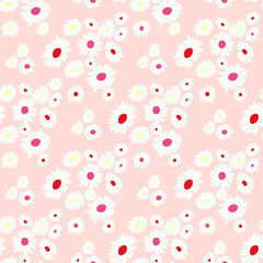 Modern fashion design fabric for clothes, surfaces, wallpaper, textiles. Seamless floral cute pattern in small daisy flower. Trendy colors millefleurs.  
