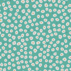 Seamless ditsy pattern in small cute wild daisy flowers.  Liberty style millefleurs. Floral background for textile, wallpaper, pattern fills, covers, surface, print, wrap, scrapbooking, decoupage
