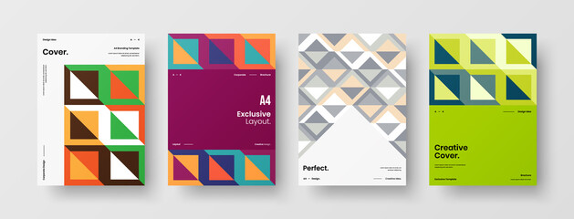 Company identity brochure template collection. Business presentation vector A4 vertical orientation front page mock up set. Corporate report cover abstract geometric illustration design layout bundle.