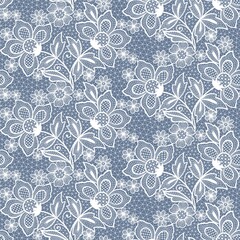 seamless blue lace floral background - obrazy, fototapety, plakaty