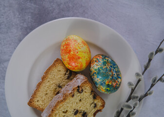 easter with a cake and eggs