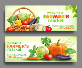 Promotional banners for farmers market. Vector illustration.