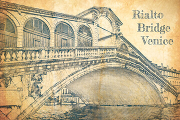 Sketch of Rialto Bridge in Venice, Italy