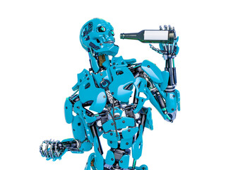 android holding a bottle and drinking