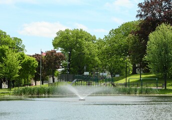 fountain on the pond in the park