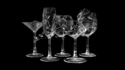 Drink Glasses Crashed on black background