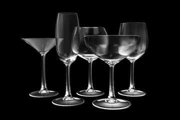 Set of Drinking Glasses on a black background