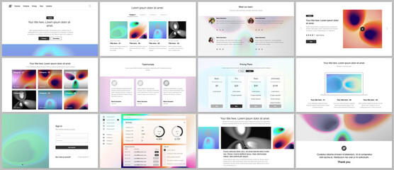 Vector templates for website design, presentations, portfolio. Templates for presentation slides, flyer, leaflet, annual report. Medical design with bright colored gradient pattern in form of cells.