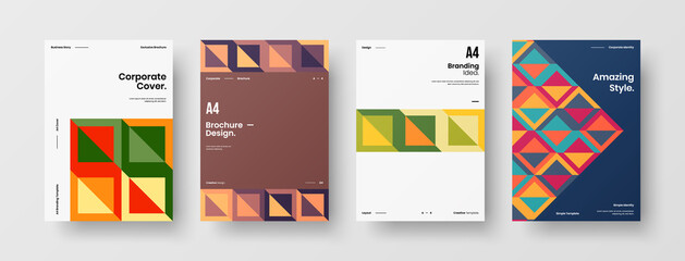 Company identity brochure template collection. Business presentation vector A4 vertical orientation front page mock up set. Corporate report cover abstract geometric illustration design layout bundle.