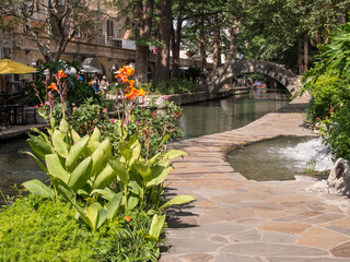 Walk path along the waterway in St Antonio, Texas, USA.