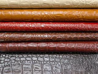 Artificial leather of different colors. Sample for furniture and interior design.