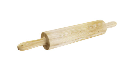 Close up view of wooden rolling pin isolated on white background