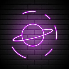 planet Saturn icon. Elements of Web in neon style icons. Simple icon for websites, web design, mobile app, info graphics.Isolated on brick wall