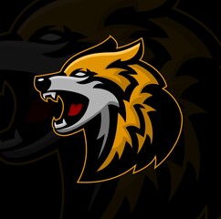 wolf mascot gaming esport logo vector