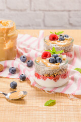 Chia pudding with oat and berries