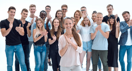 Obraz premium team of happy young people applauding together