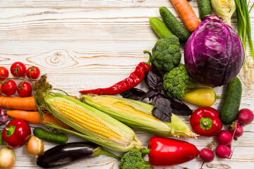 vegetables concept, green fresh vegetables from the grocery market, place for text,.