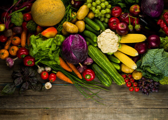 grown vegetables from the garden, agricultural fresh products on the table