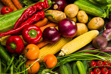 summer farm harvest of fresh vegetables on the table