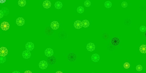 Light Green, Yellow vector doodle background with flowers.