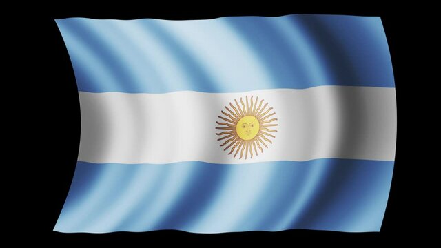Argentina flag waving in slow motion 3D rendering with alpha.