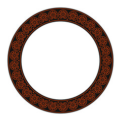 Black and brown vintage Ancient Greek palm pattern border round frame vector