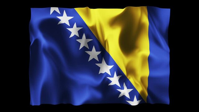 Bosnia and Herzegovina flag waving in slow motion 3D rendering with alpha.