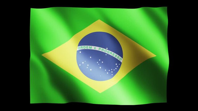 Brazil flag waving in slow motion 3D rendering with alpha.