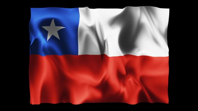Chile flag waving in slow motion 3D rendering with alpha.