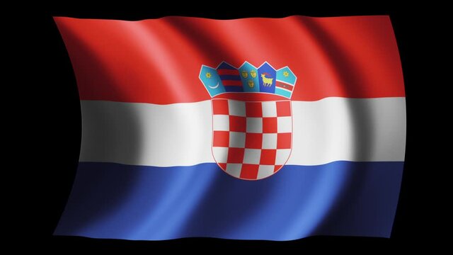 Croatia flag waving in slow motion 3D rendering with alpha.