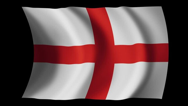 England flag waving in slow motion 3D rendering with alpha.