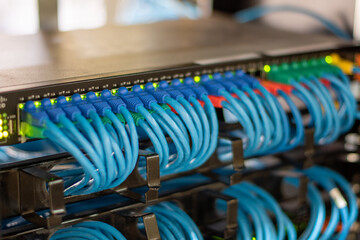 Fototapeta premium network cables connected to switch
