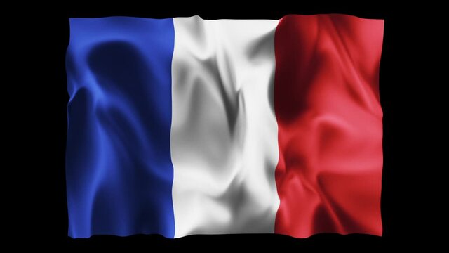 France flag waving in slow motion 3D rendering with alpha.