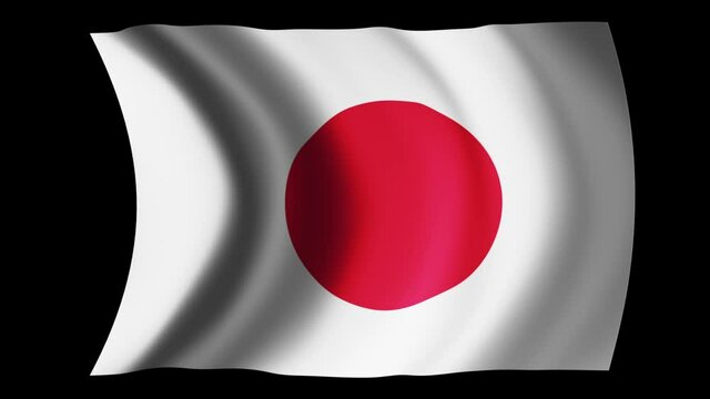 Japan flag waving in slow motion 3D rendering with alpha.