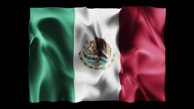 Mexico flag waving in slow motion 3D rendering with alpha.