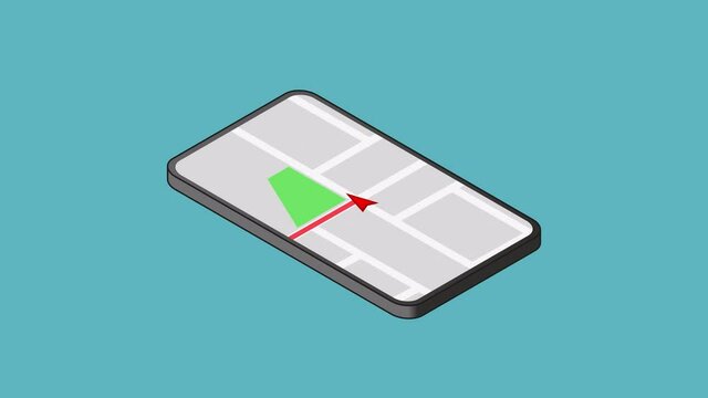 Isometric animation of map navigation on a mobile phone with alpha channel