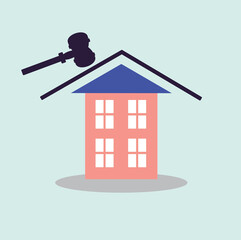 Icon of the house under the hammer. Auction of real estate, a tender for construction. Concept of the auction.