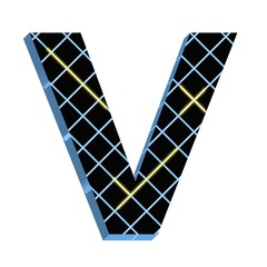 3D ENGLISH ALPHABET MADE OF BLACK BLOCKS WITH YELLOW LIGHTS : V