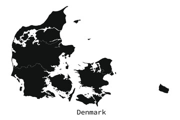 Black and white detailed Denmark map with regions outlined vector