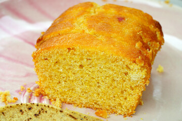 Loaf of sliced vegan corn bread