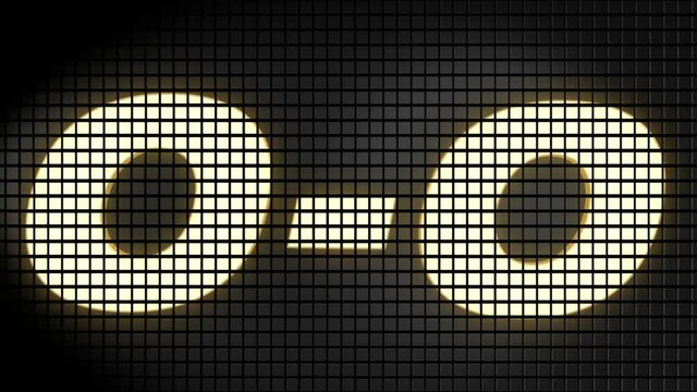 Digital scoreboard with 0 - 0 score text footage.
