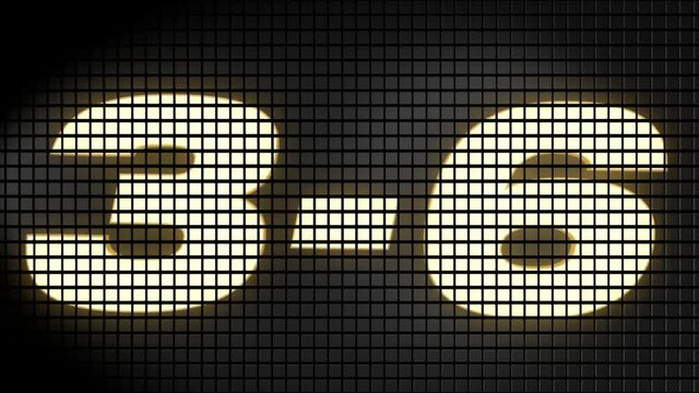 Digital scoreboard with 3 � 6 score text footage.