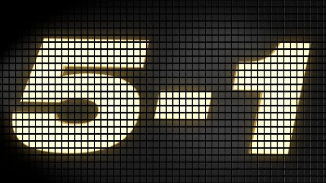 Digital scoreboard with 5 � 1 score text footage.