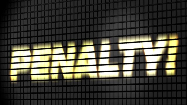Digital scoreboard with penalty kick text footage.