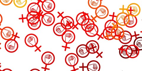 Light Orange vector backdrop with woman's power symbols.