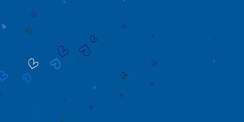 Light Blue, Green vector pattern with colorful hearts.