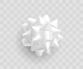 White ribbon bow. Realistic vector decorative gift bow isolated on transparent background