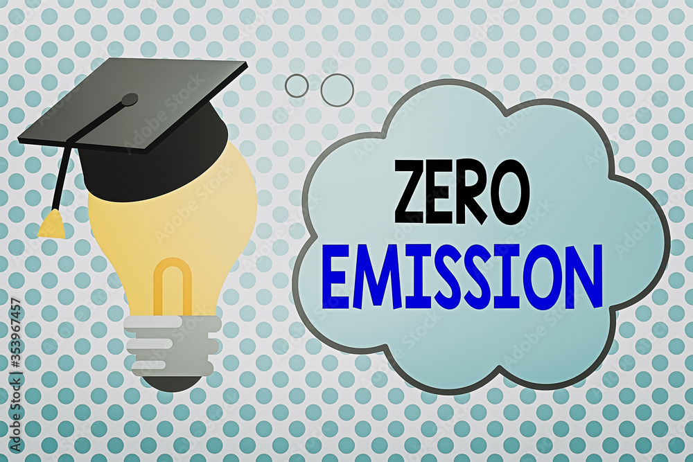 Aufkleber conceptual hand writing showing zero emission. concept meaning refers to an engine that emits no atm